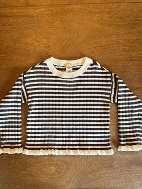 OshKosh B'gosh Black & White Striped Ruffle-Hem Sweater